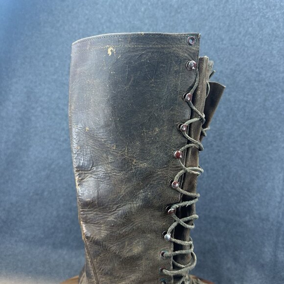 Military WWII Era Knee Height Lace Up Boots With Hobnail Soles & Heels Sz 7.5 - Picture 5 of 12